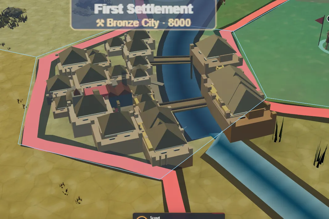 A Bronze Age city with the river cut through its plan and two bridges
